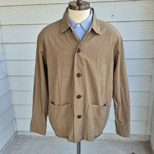 UNIVERSAL WORKS Olive Tan Cotton Textured Mens‎ Large Button Up Chore Jacket